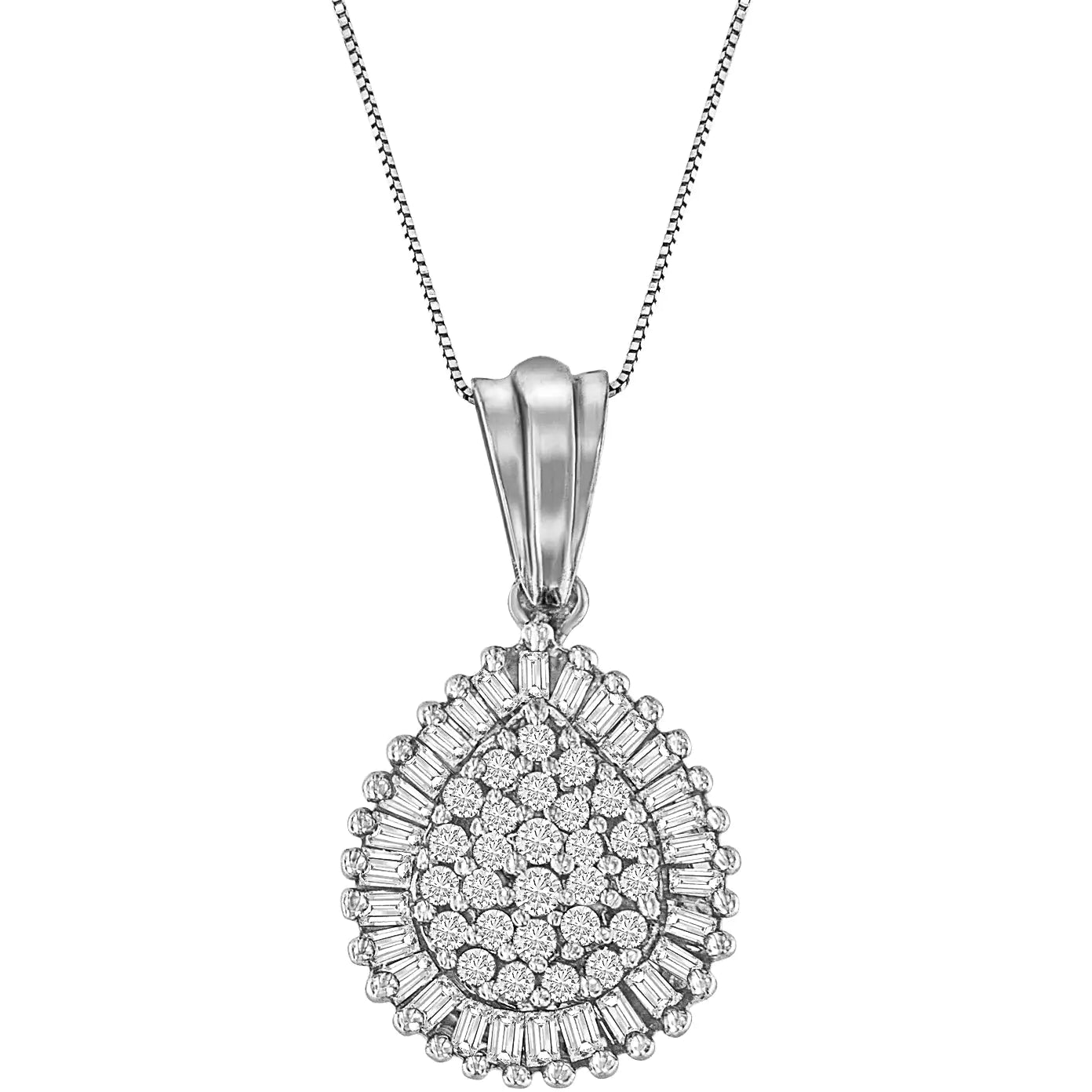 10K Gold 1/2 Cttw Round and Bagutte-Cut Diamond Teardrop 18" Pendant Necklace (J-K Color, I1-I2 Clarity) - Elegant Emulations