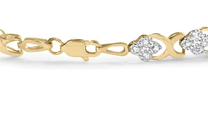 10K Yellow Gold 1.00 Cttw Diamond 5 Stone Floral Cluster and "X" Link 7" Bracelet (I-J Color, I3 Clarity) - Elegant Emulations