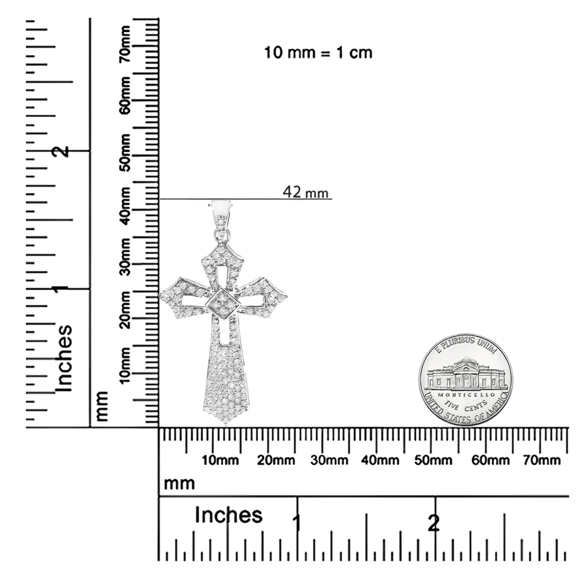 .925 Sterling Silver 1.00 Cttw Diamond Fleur De Lis Cross 18" Pendant Necklace (H-I Color, I2-I3 Clarity) - Elegant Emulations