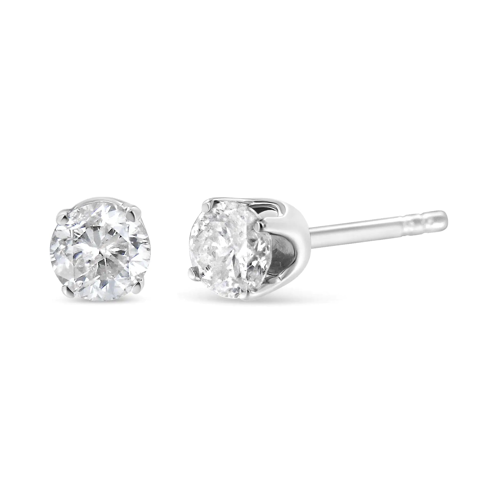 14K White Gold 5/8 Cttw Round Brilliant-Cut Lab Grown Diamond Classic 4-Prong Push back Stud Earrings (F-G Color, VS1-VS2 Clarity) - Elegant Emulations