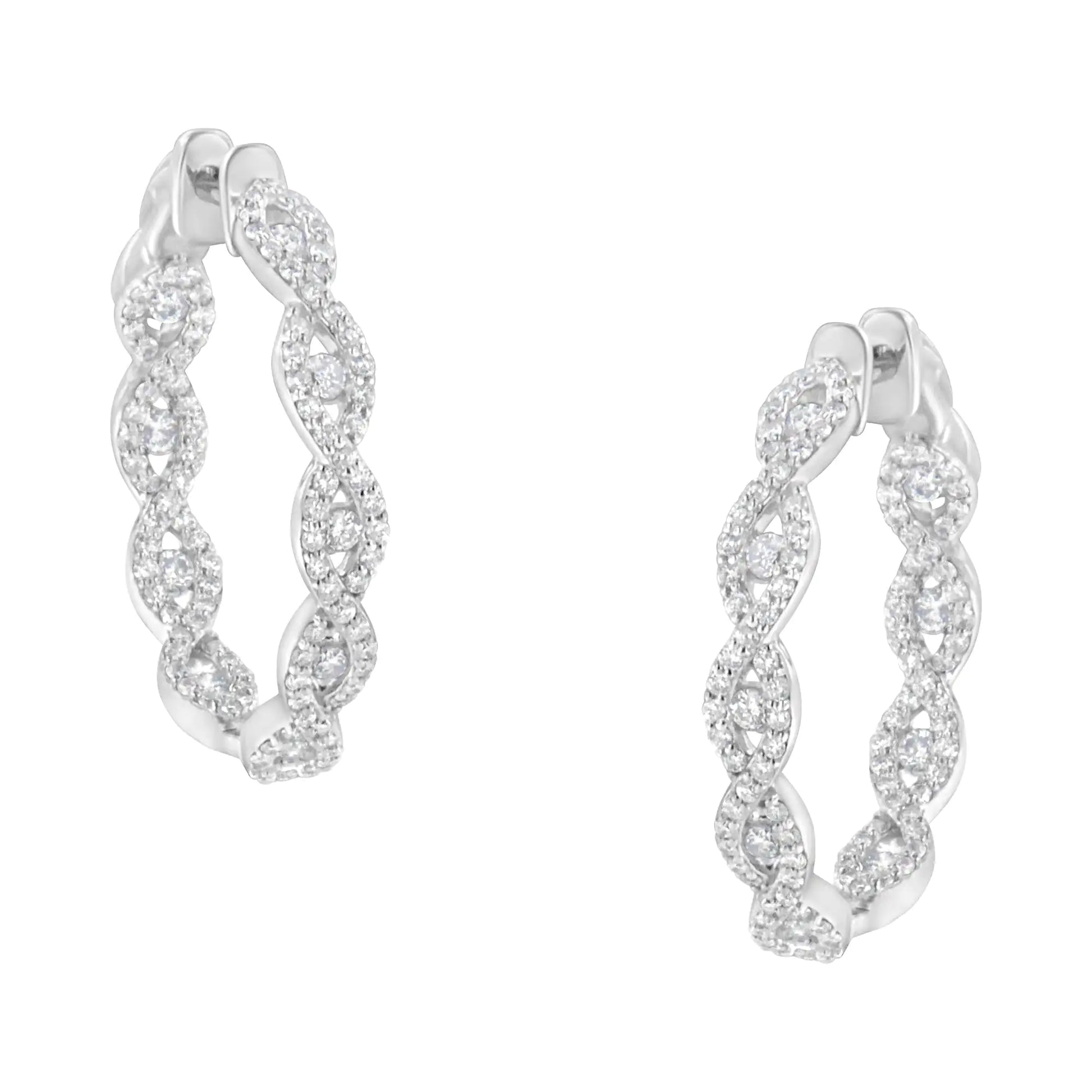 10K White Gold Diamond Hoop Earrings (1 1/2 cttw, H-I Color, I1-I2 Clarity) - Elegant Emulations