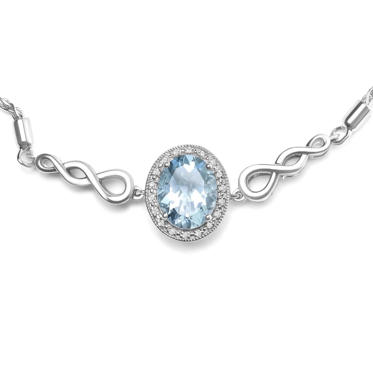 .925 Sterling Silver 10x8mm Oval Blue Topaz and Diamond Accent Lariat 4”-10” Adjustable Bolo Bracelet (H-I Color, SI1-SI2 Clarity) - Elegant Emulations