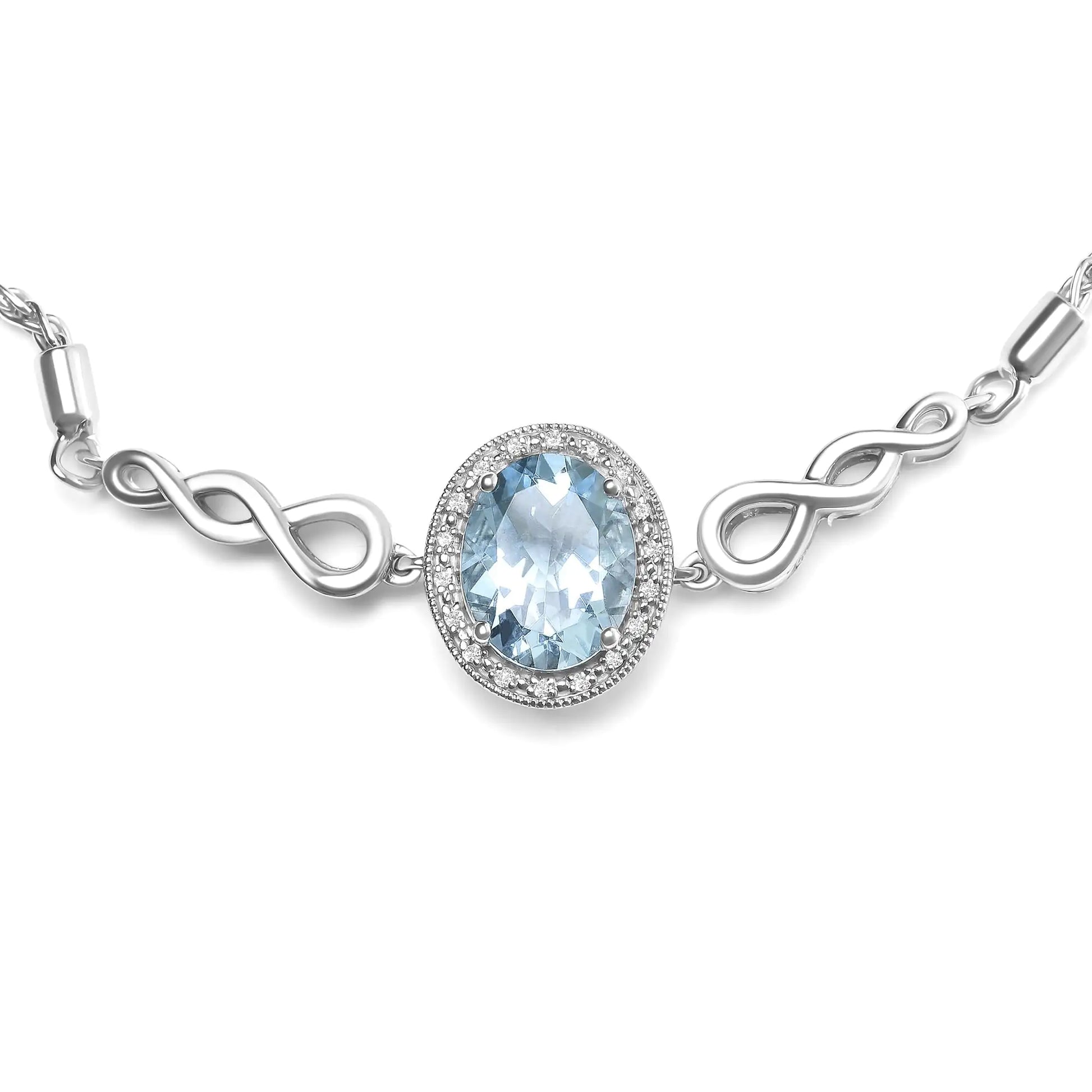 .925 Sterling Silver 10x8mm Oval Blue Topaz and Diamond Accent Lariat 4”-10” Adjustable Bolo Bracelet (H-I Color, SI1-SI2 Clarity) - Elegant Emulations