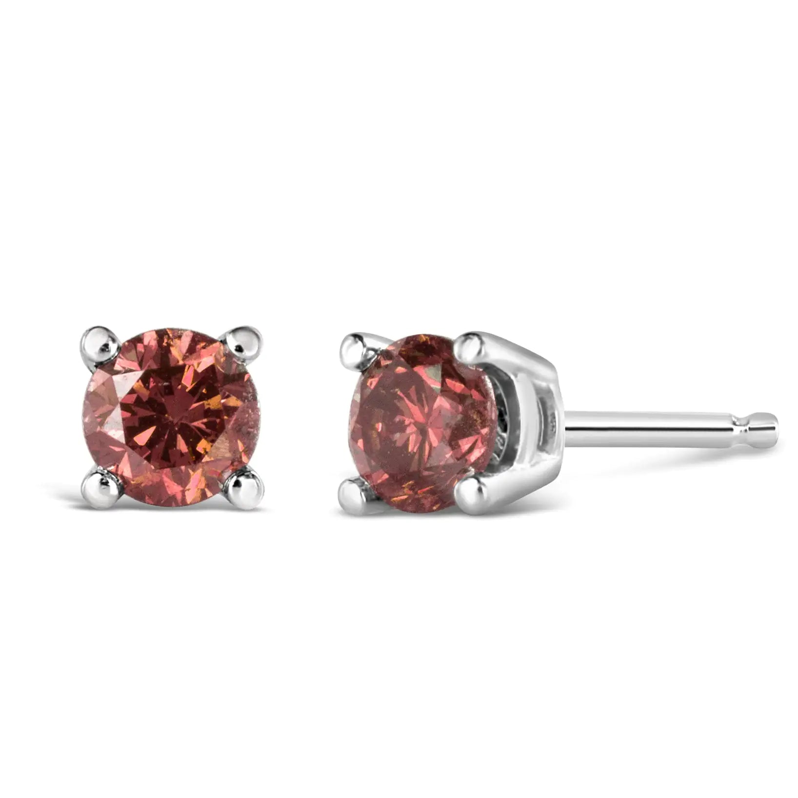 10K White Gold 1.0 Cttw Lab Created Round Brilliant Cut Pink Diamond Classic 4-Prong Solitaire Stud Earrings (Fancy Pink Color, VVS2-VS1 Clarity) - Elegant Emulations