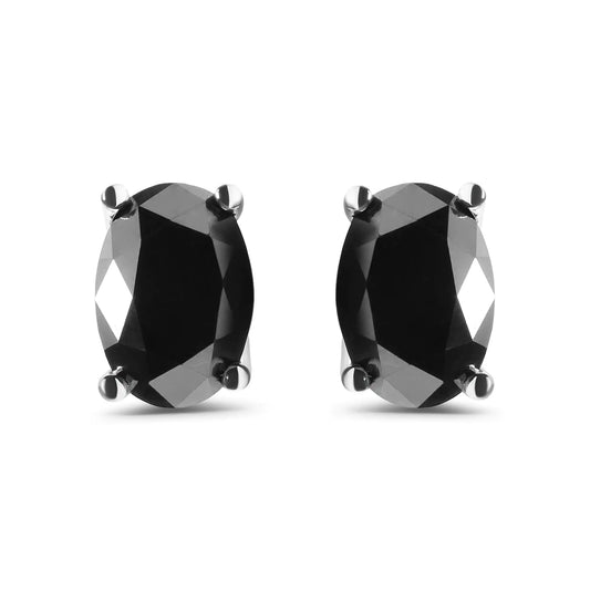14K White Gold 3.00 Cttw Oval Cut Black Diamond Solitaire Stud Earrings (Black Color, I2-I3 Clarity) - Elegant Emulations