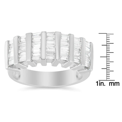 Sterling Silver 1ct Baguette Diamond Fluted Wedding Band