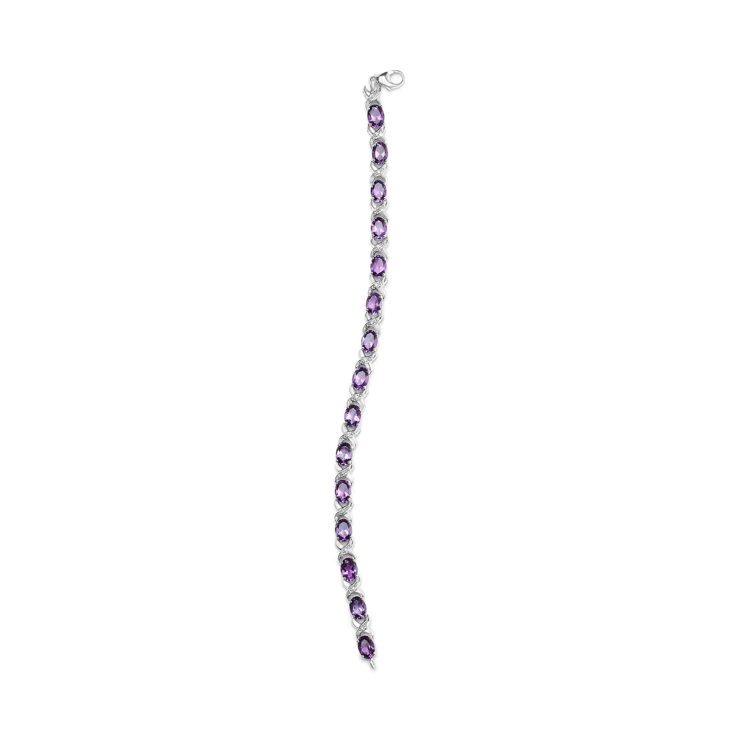 .925 Sterling Silver 7x5mm Oval Amethyst and Diamond Accent X-Link Bracelet (H-I Color, SI1-SI2 Clarity) - Size 7" - Elegant Emulations