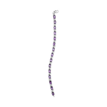 .925 Sterling Silver 7x5mm Oval Amethyst and Diamond Accent X-Link Bracelet (H-I Color, SI1-SI2 Clarity) - Size 7" - Elegant Emulations
