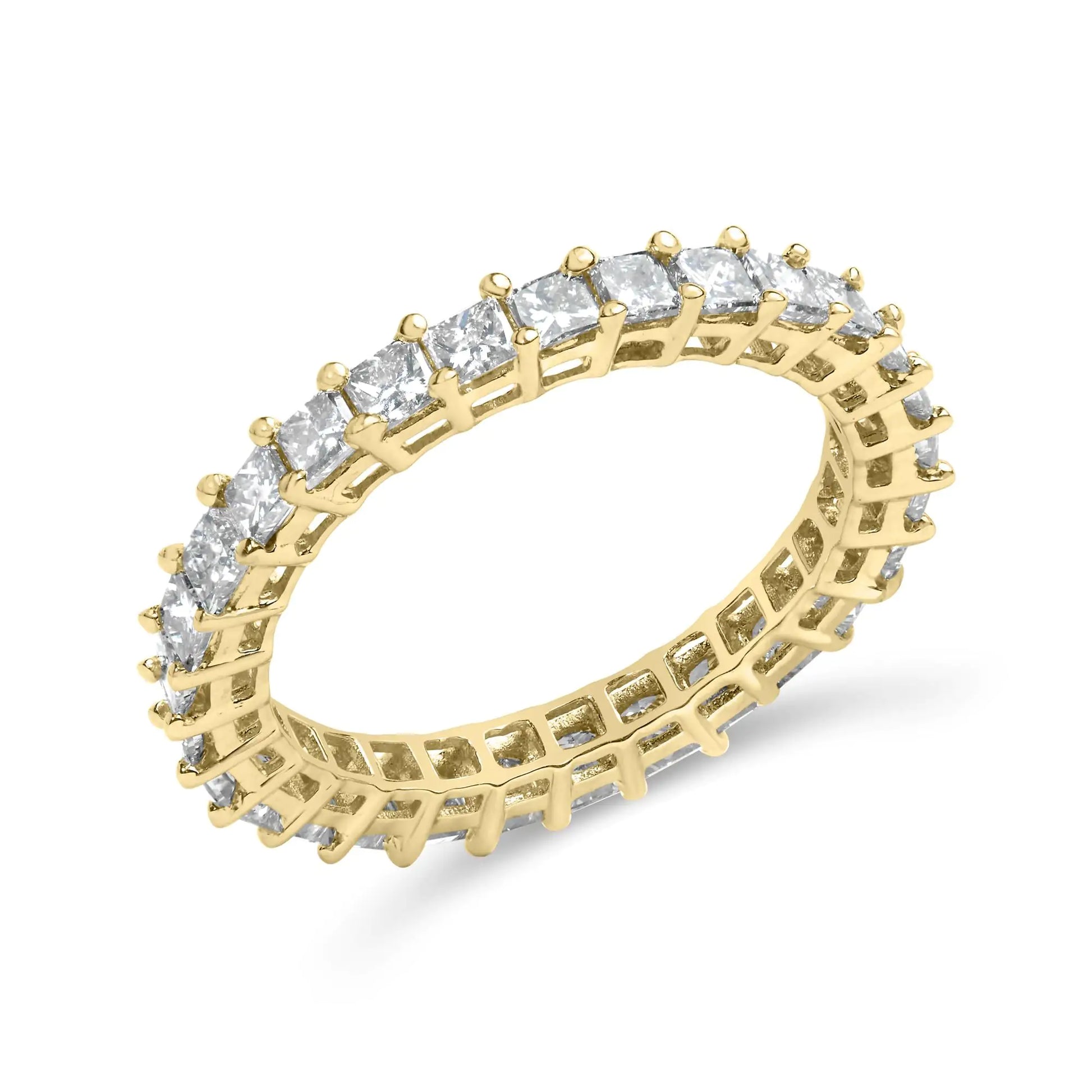 14K Yellow Gold 2.00 Cttw Shared Prong Set Princess Cut Diamond Eternity Band Ring (J-K Color, SI1-SI2 Clarity) - Ring Size 7 - Elegant Emulations