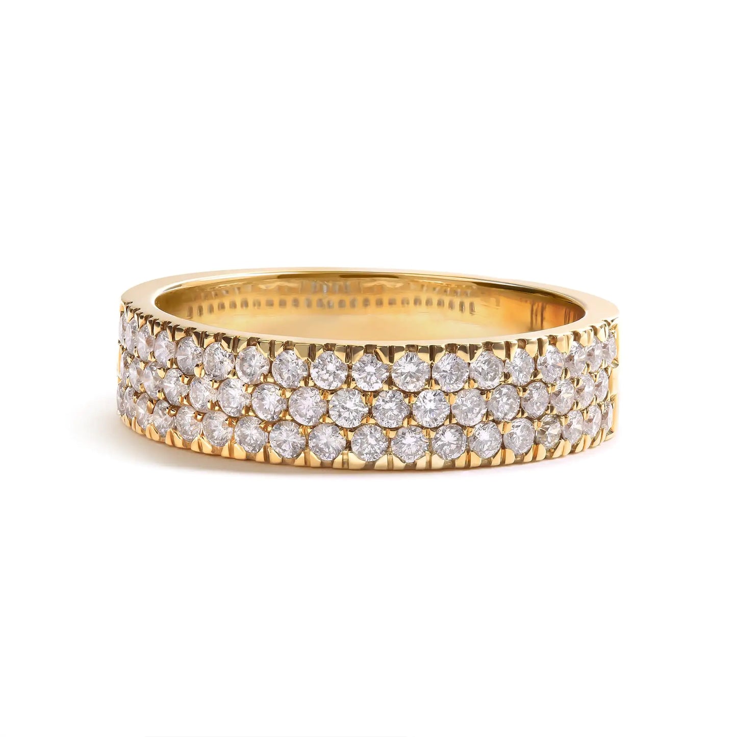 14K Yellow Gold Pave Set 3/4 cttw Multi Row Diamond Band Ring (H-I Color, SI2-I1 Clarity) - Elegant Emulations