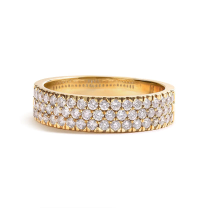 14K Yellow Gold Pave Set 3/4 cttw Multi Row Diamond Band Ring (H-I Color, SI2-I1 Clarity) - Elegant Emulations