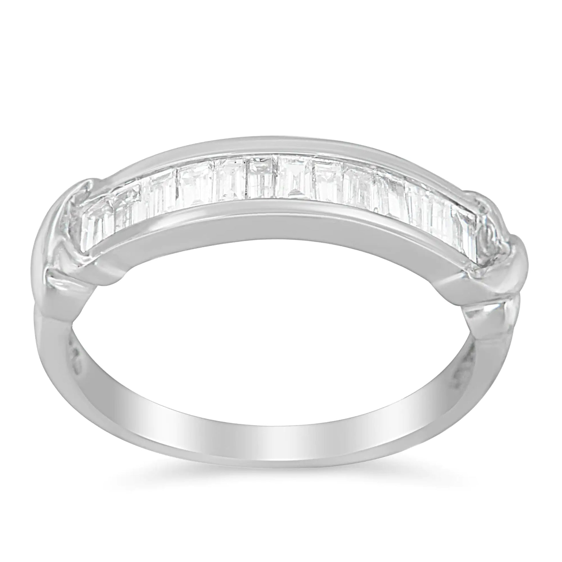 .925 Sterling Silver 1/2 Cttw Baguette Cut Diamond Channel Set X-Station Wedding Ring (H-I Color, I1-I2 Clarity) - Elegant Emulations