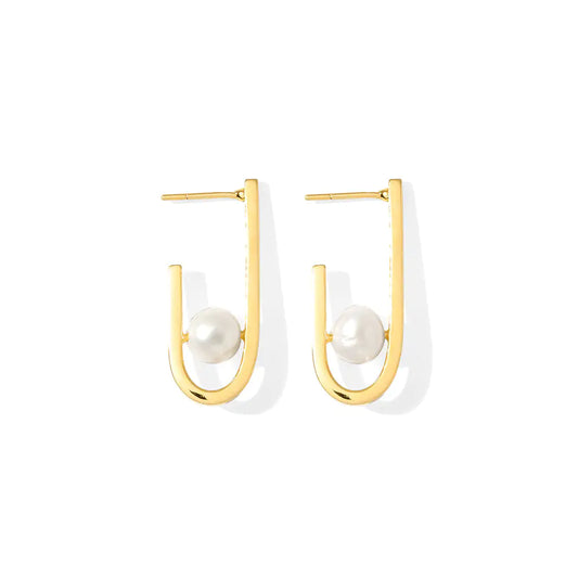J Hoop Freshwater Pearl Earrings - Elegant Emulations