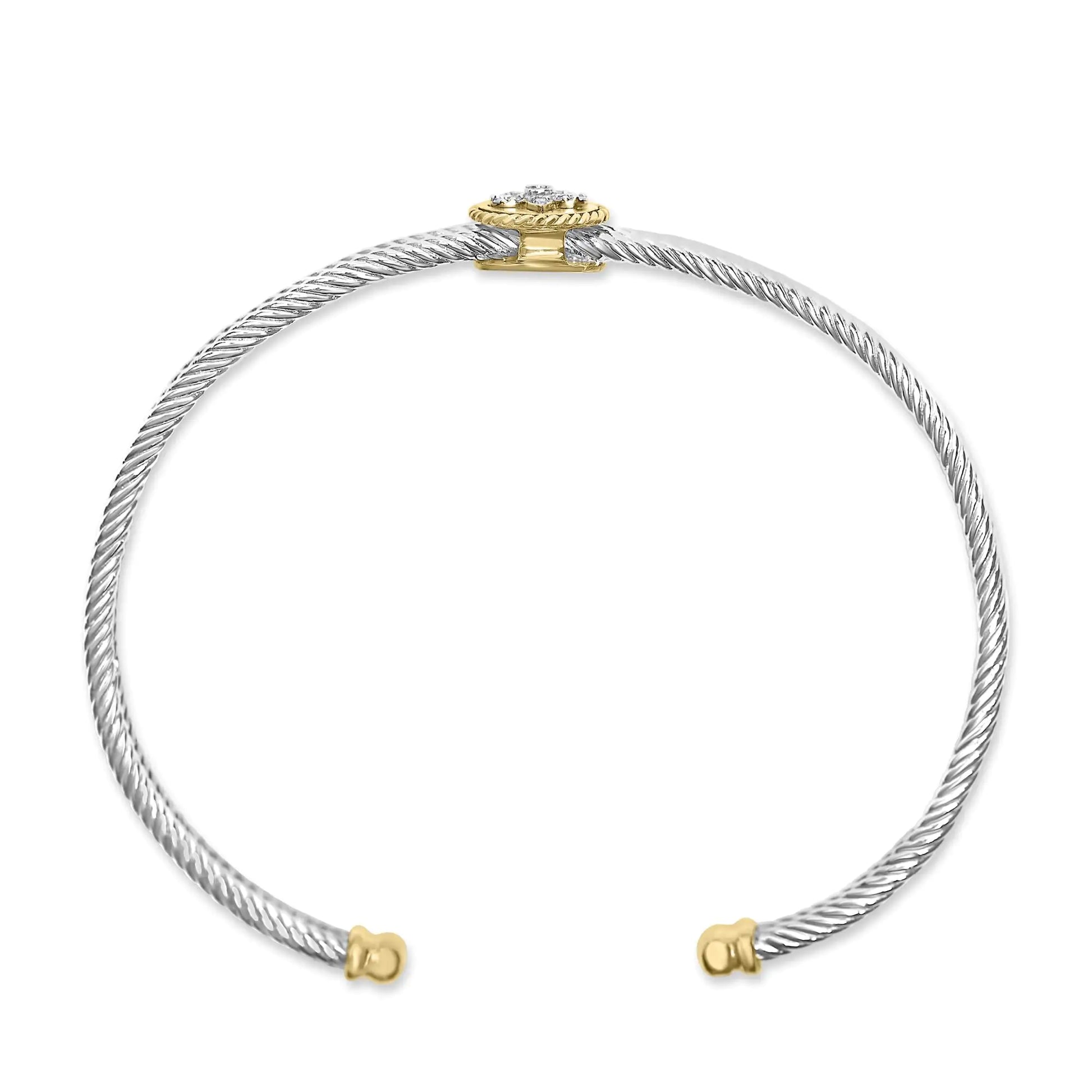 18K Yellow Gold Plated .925 Sterling Silver Diamond Accent and Fleur Di Lis Medallion Bangle Bracelet (I-J Color, SI1-SI2 Clarity) - 7.25 Inches - Elegant Emulations