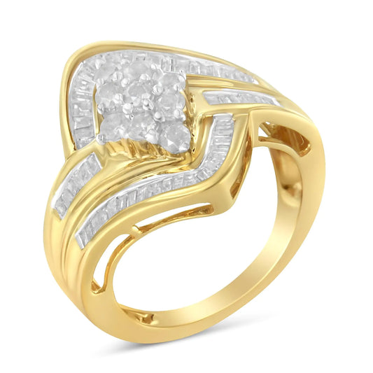 10K Yellow Gold Plated Silver Diamond Cluster Ring – 1 CT