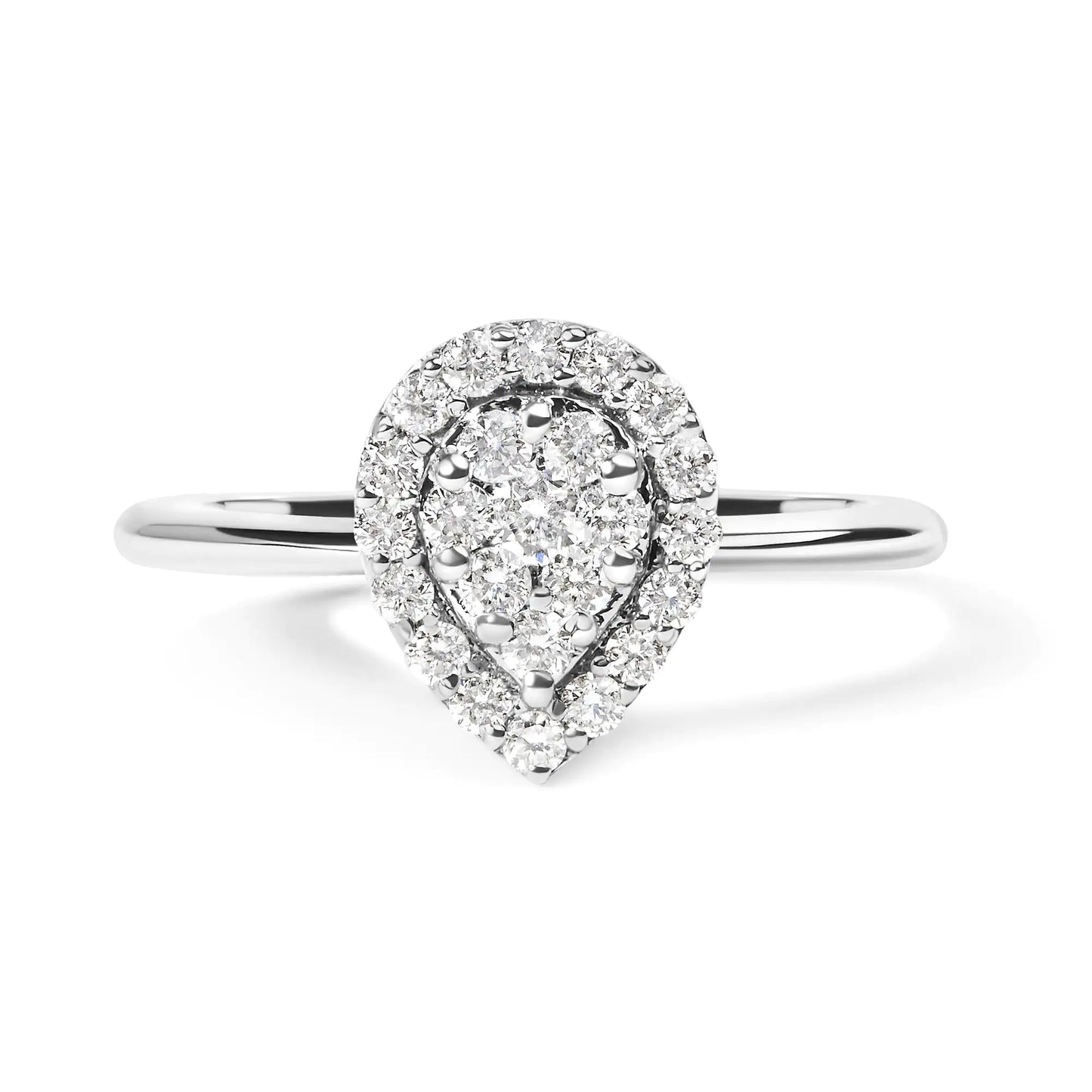 .925 Sterling Silver 3/8 Cttw Lab Grown Diamond Cluster and Halo Pear Promise Ring (G-H Color, VS2-SI1 Clarity) - Size 7 - Elegant Emulations