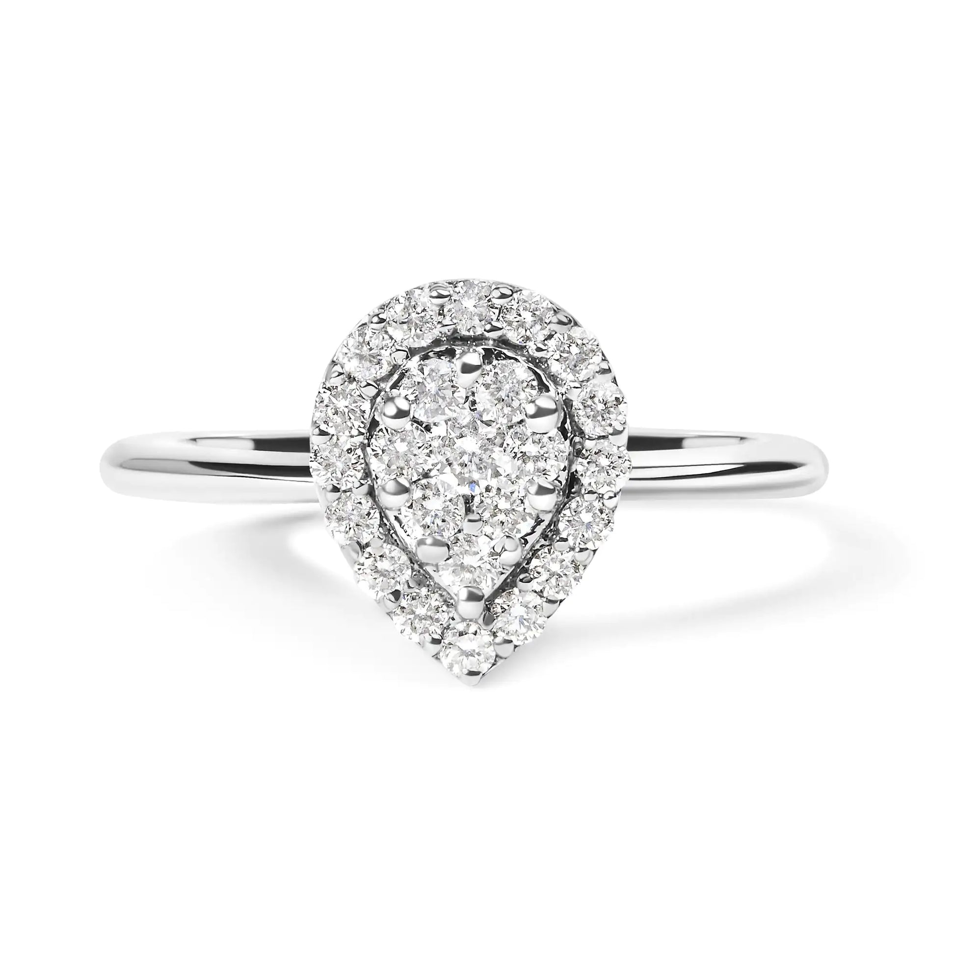 .925 Sterling Silver 3/8 Cttw Lab Grown Diamond Cluster and Halo Pear Promise Ring (G-H Color, VS2-SI1 Clarity) - Size 7 - Elegant Emulations