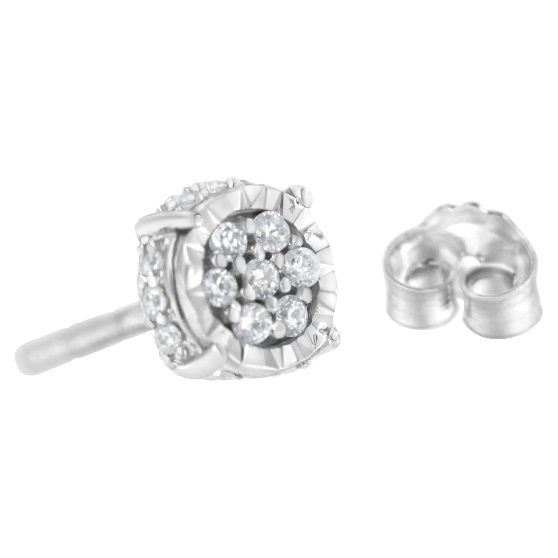 .925 Sterling Silver 1/3 cttw Round-cut Diamond Floral Stud Earring (I-J Clarity, I3 Color) - Elegant Emulations