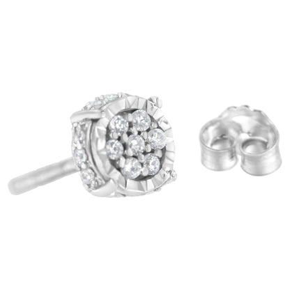 .925 Sterling Silver 1/3 cttw Round-cut Diamond Floral Stud Earring (I-J Clarity, I3 Color) - Elegant Emulations