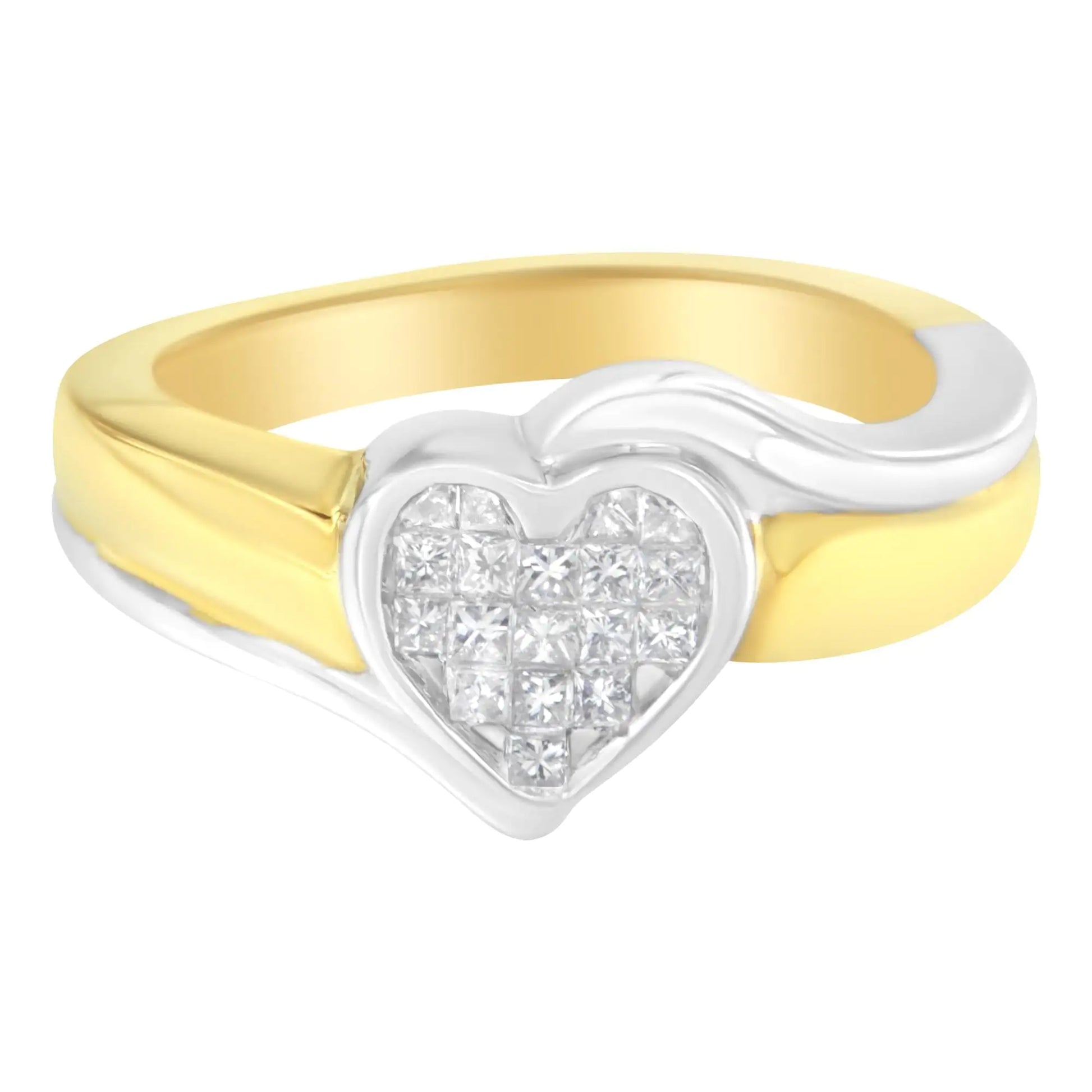 14K Two-Toned Gold Princess-Cut Diamond Heart Promise Ring (1/4 Cttw, H-I Color, I1-I2 Clarity) - Elegant Emulations