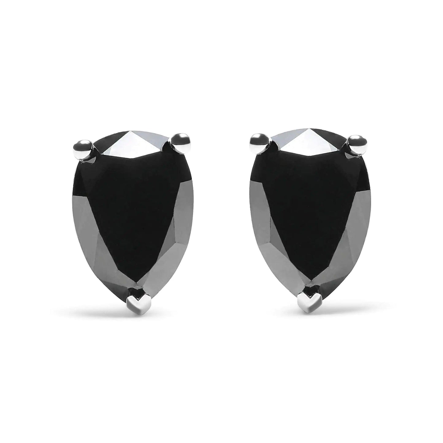 14K White Gold Treated Black Pear Shaped Solitaire Diamond 3 Prong Stud Earrings (Black Color, VS2-SI1 Clarity) - Elegant Emulations