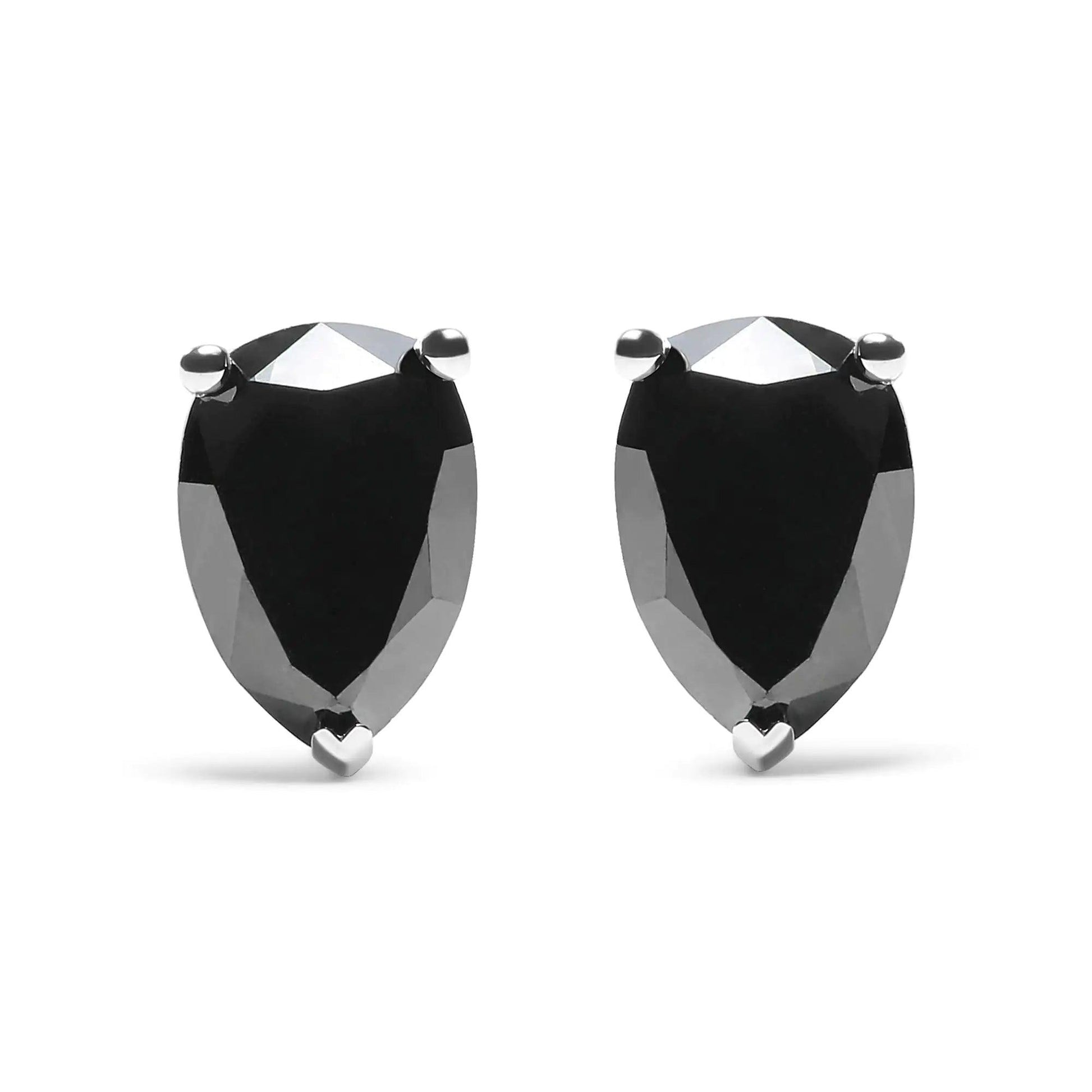 14K White Gold Treated Black Pear Shaped Solitaire Diamond 3 Prong Stud Earrings (Black Color, VS2-SI1 Clarity) - Elegant Emulations