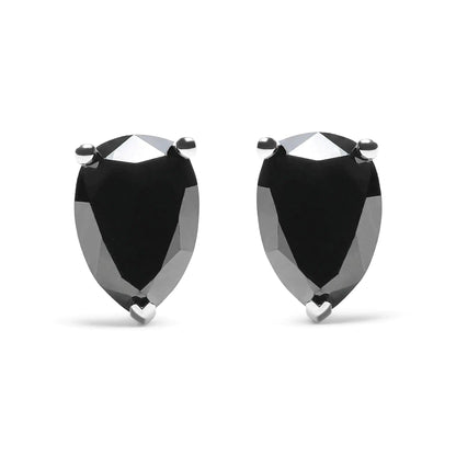 14K White Gold Treated Black Pear Shaped Solitaire Diamond 3 Prong Stud Earrings (Black Color, VS2-SI1 Clarity) - Elegant Emulations