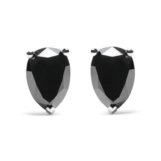 14K White Gold Treated Black Pear Shaped Solitaire Diamond 3 Prong Stud Earrings (Black Color, VS2-SI1 Clarity) - Elegant Emulations