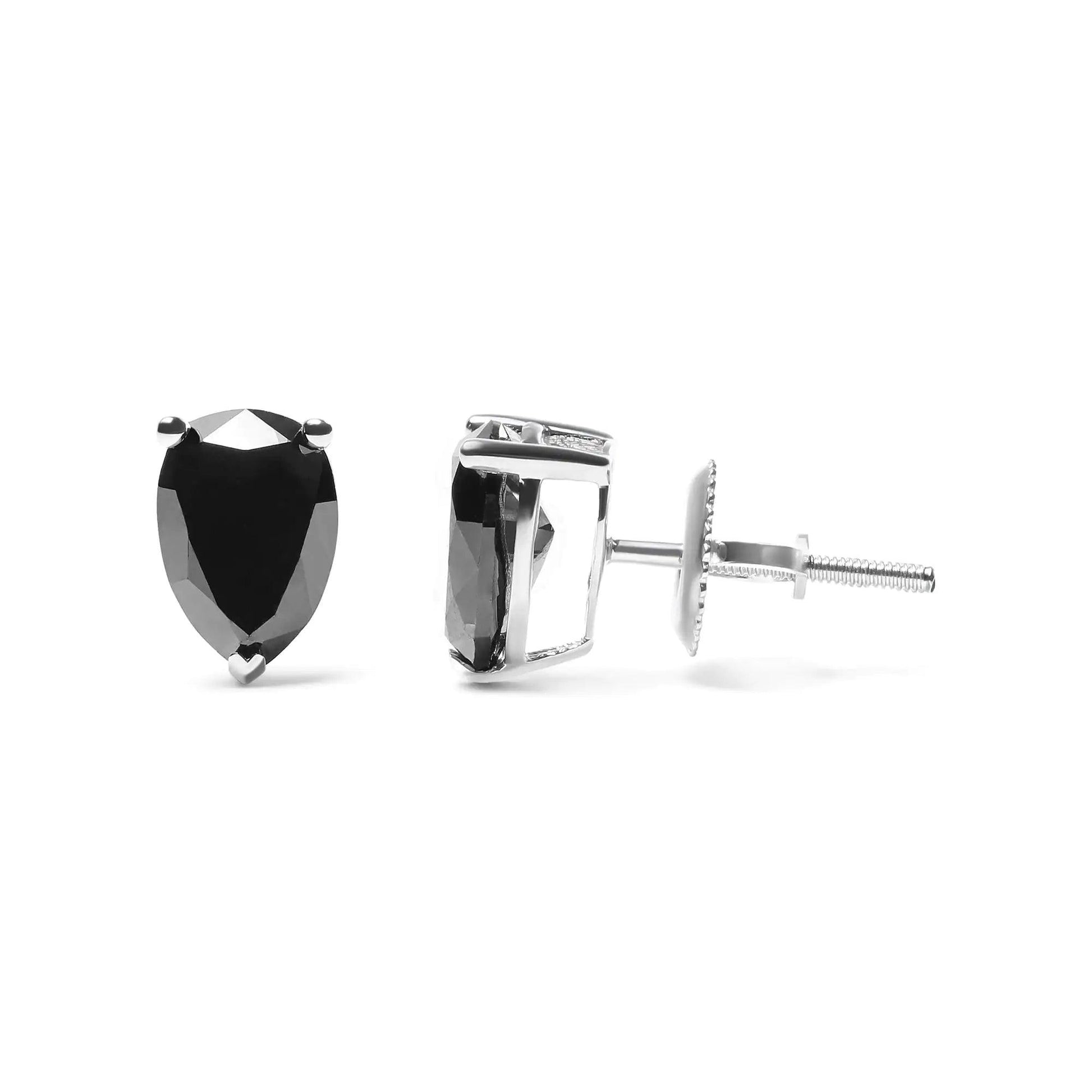 14K White Gold Treated Black Pear Shaped Solitaire Diamond 3 Prong Stud Earrings (Black Color, VS2-SI1 Clarity) - Elegant Emulations
