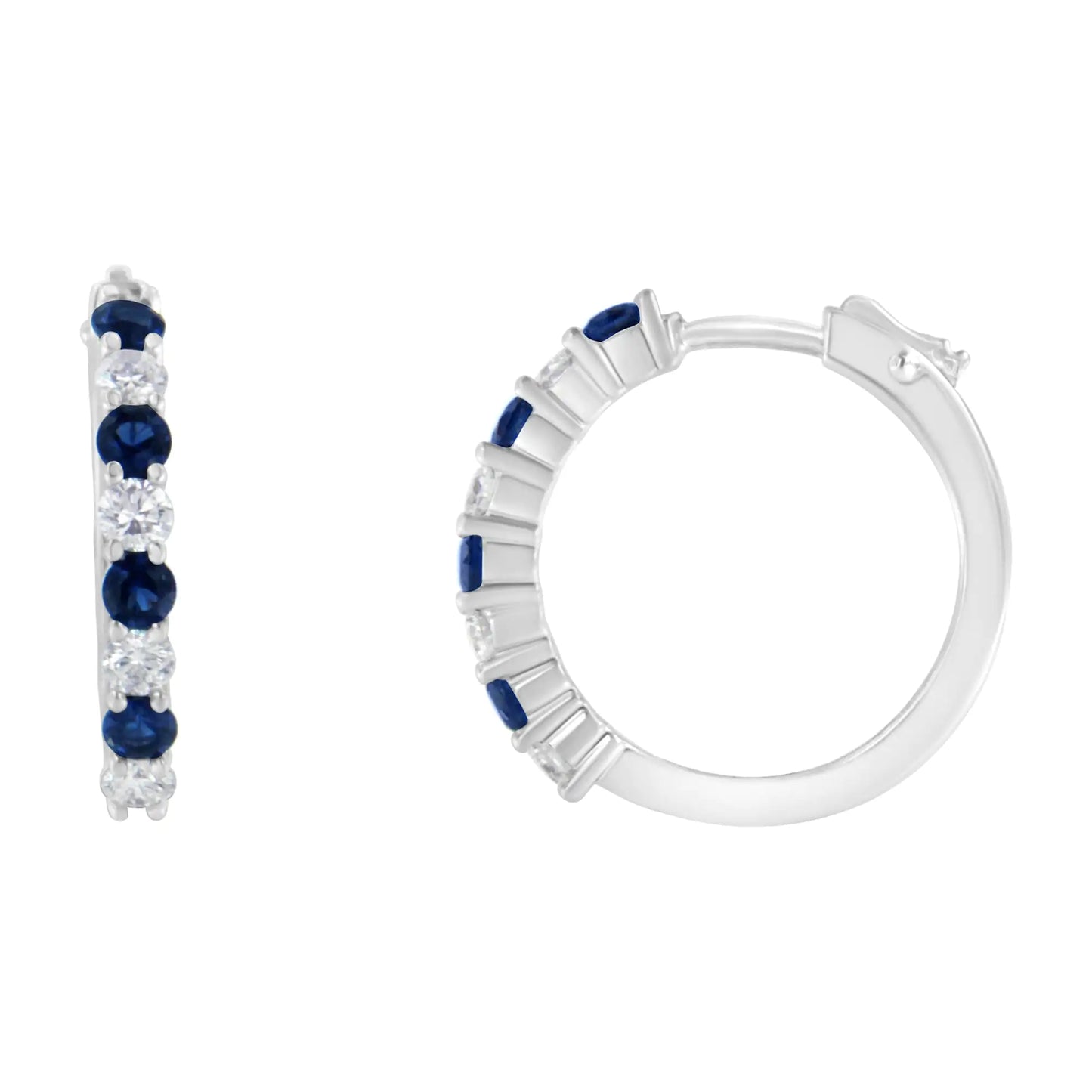 10K White Gold 2.5MM Sapphire Gemstone and 1/2 Cttw Diamond Hoop Earrings (H-I Color, I1-I2 Clarity) - Elegant Emulations