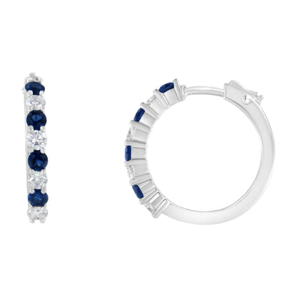 10K White Gold 2.5MM Sapphire Gemstone and 1/2 Cttw Diamond Hoop Earrings (H-I Color, I1-I2 Clarity) - Elegant Emulations