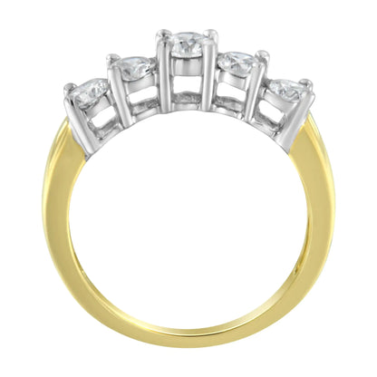 14KT Two Toned Gold 5 Stone Diamond Ring (1 cttw, H-I Color, SI1-SI2 Clarity) - Elegant Emulations
