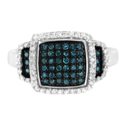 Elegant .925 Sterling Silver Blue & White Diamond Halo Ring