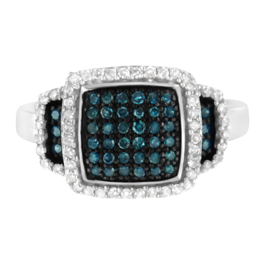 Elegant .925 Sterling Silver Blue & White Diamond Halo Ring