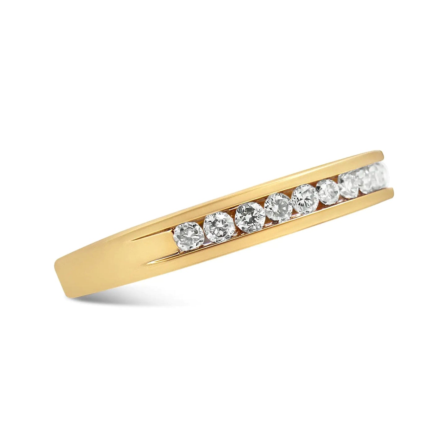 10K Yellow Gold Plated .925 Sterling Silver 1/4 Cttw Channel Set Round Diamond 11 Stone Wedding Band Ring (K-L Color, I1-I2 Clarity) - Elegant Emulations