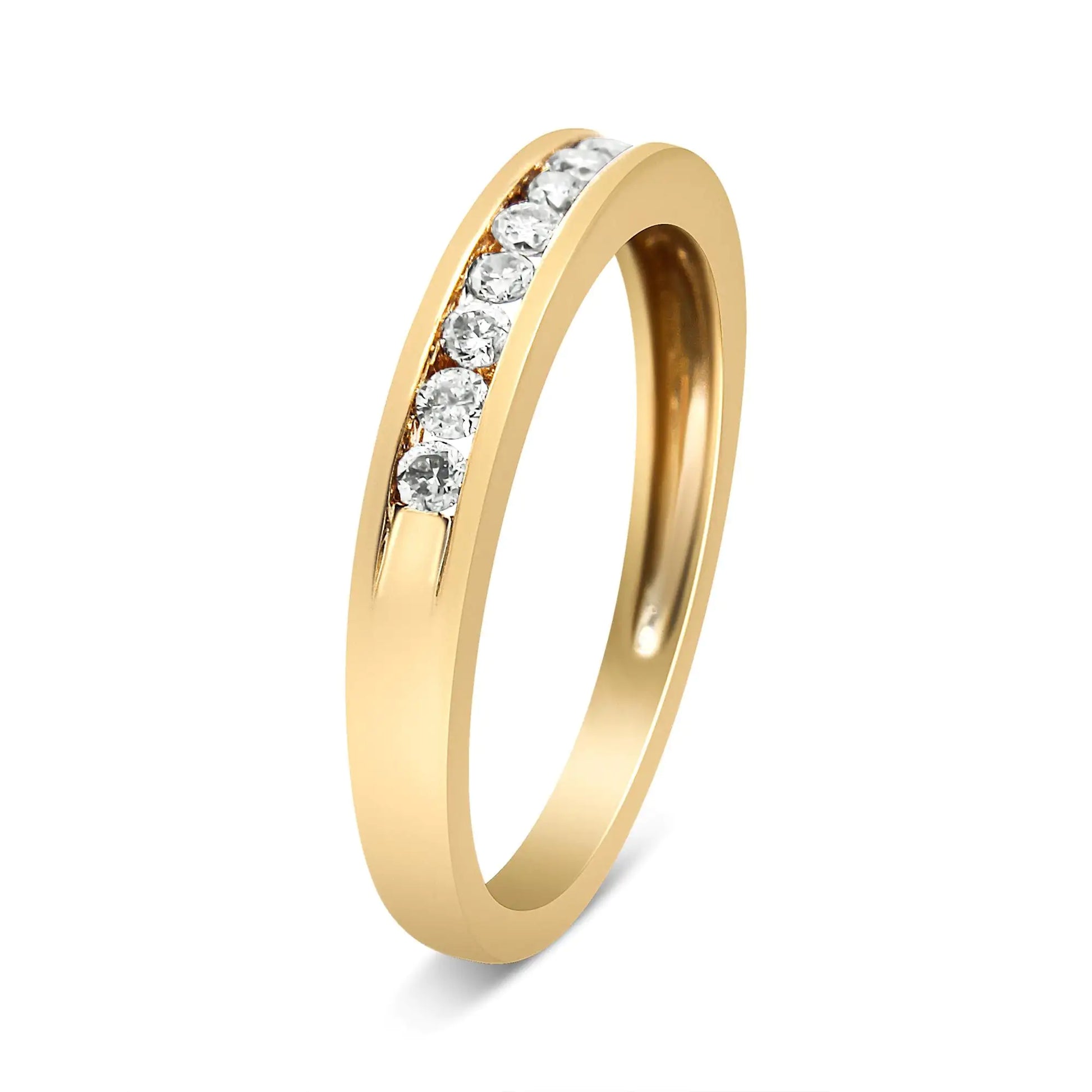 10K Yellow Gold Plated .925 Sterling Silver 1/4 Cttw Channel Set Round Diamond 11 Stone Wedding Band Ring (K-L Color, I1-I2 Clarity) - Elegant Emulations