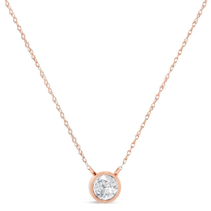 AGS Certified 10K Rose Gold 1/5 Cttw Bezel Set Round Diamond Solitaire 16 - 18" Adjustable Pendant Necklace (I - J Color, VS1 - VS2 Clarity) | | Elegant Emulations Jewelry USA