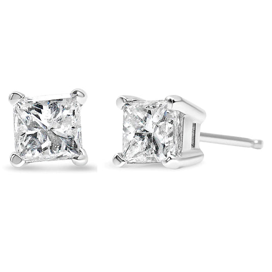 AGS Certified 14K Gold Princess - Cut Diamond Studs (H - I, SI2 - I1) | Earrings | Elegant Emulations Jewelry USA