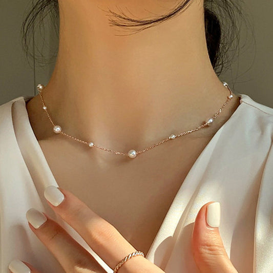 Vintage Pearl Clavicle Chain Female Simple - Elegant Emulations