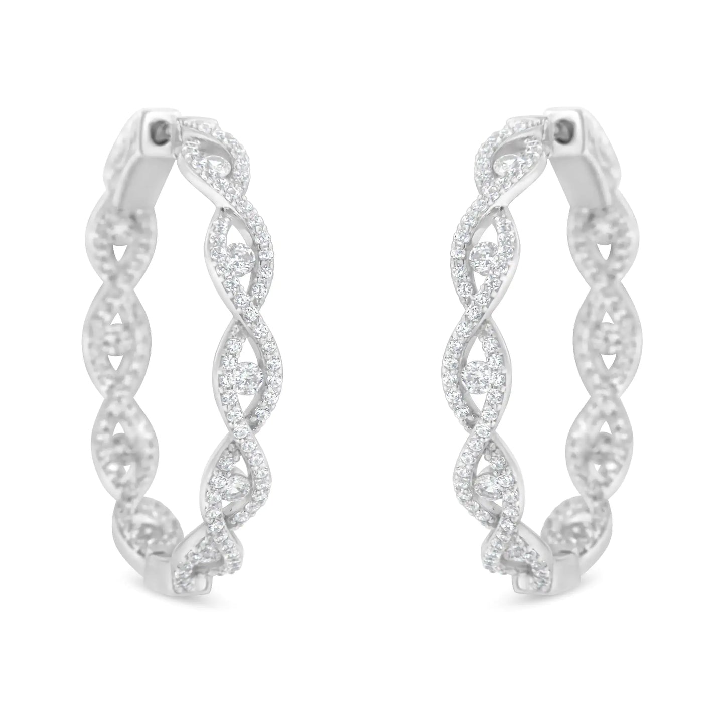10K White Gold Diamond Hoop Earrings (1 1/2 cttw, H-I Color, I1-I2 Clarity) - Elegant Emulations