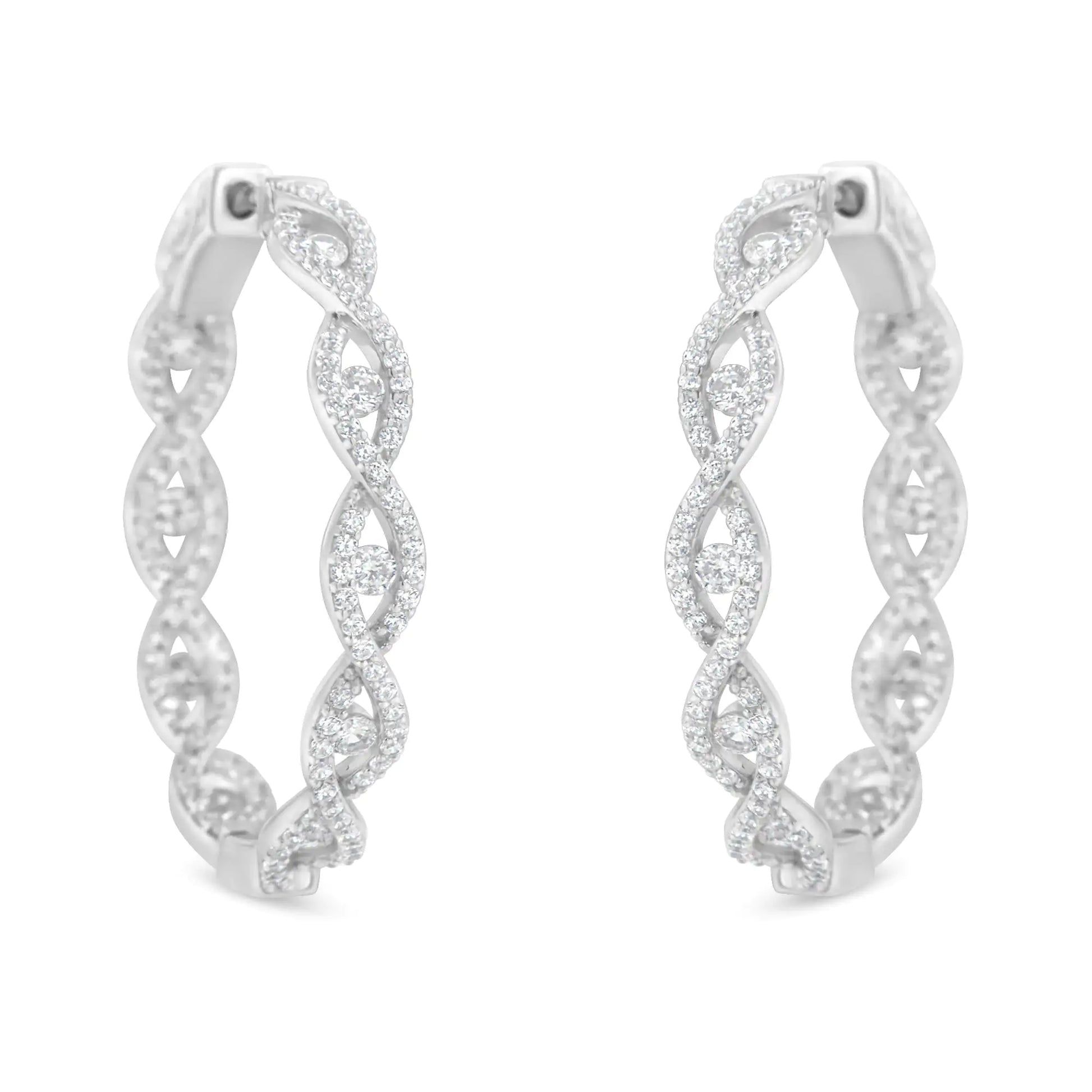 10K White Gold Diamond Hoop Earrings (1 1/2 cttw, H-I Color, I1-I2 Clarity) - Elegant Emulations