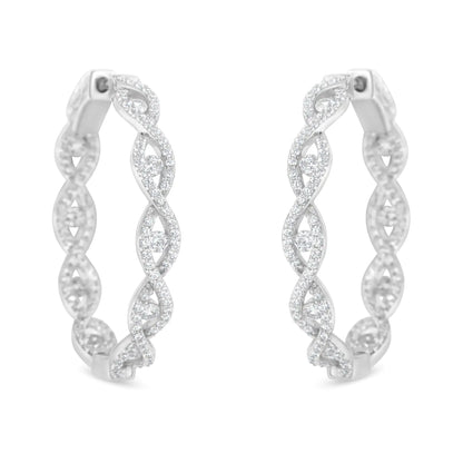10K White Gold Diamond Hoop Earrings (1 1/2 cttw, H-I Color, I1-I2 Clarity) - Elegant Emulations