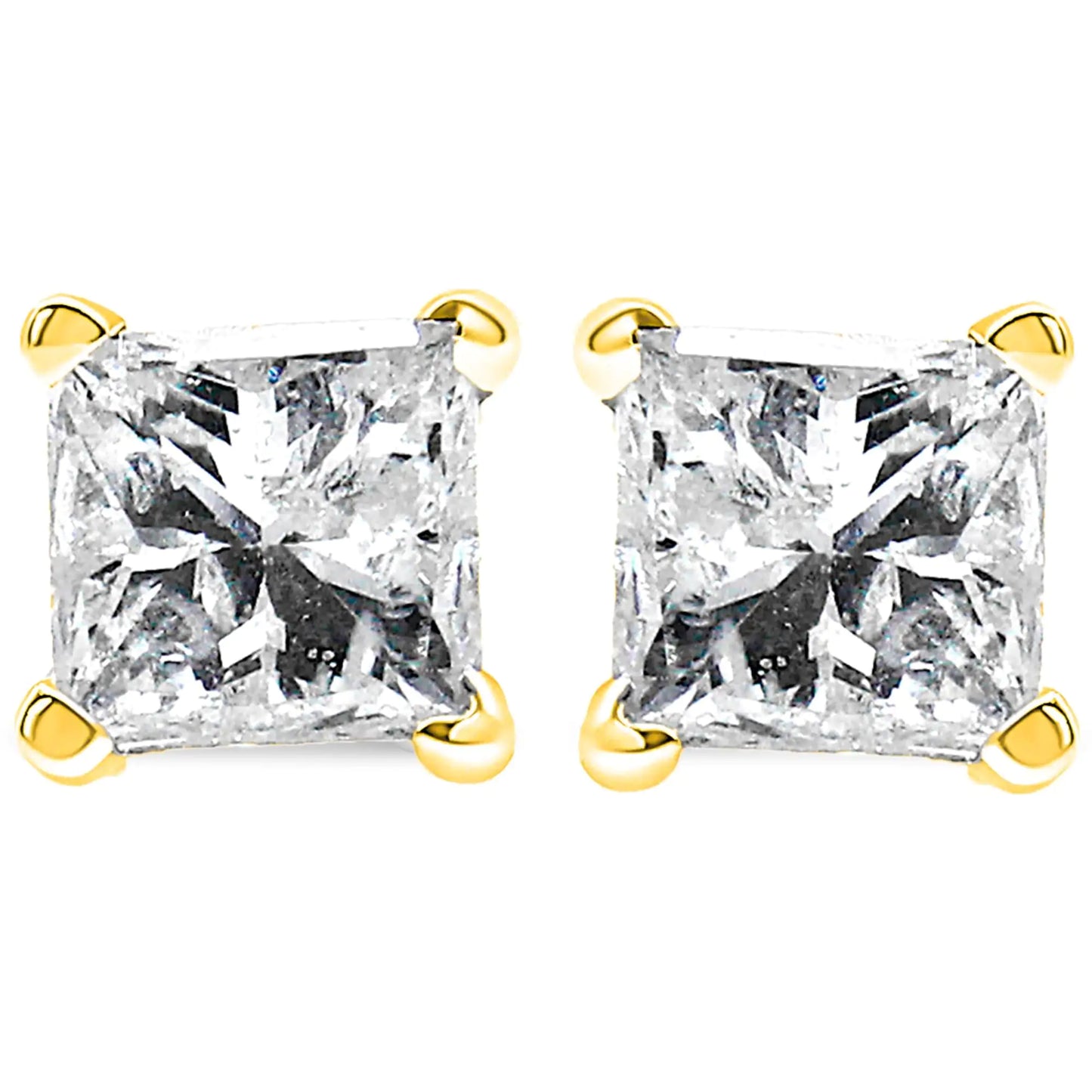 10K Yellow Gold 3/4 Cttw Princess-Cut Square Near Colorless Diamond Classic 4-Prong Solitaire Stud Earrings (J-K Color, I2-I3 Clarity) - Elegant Emulations