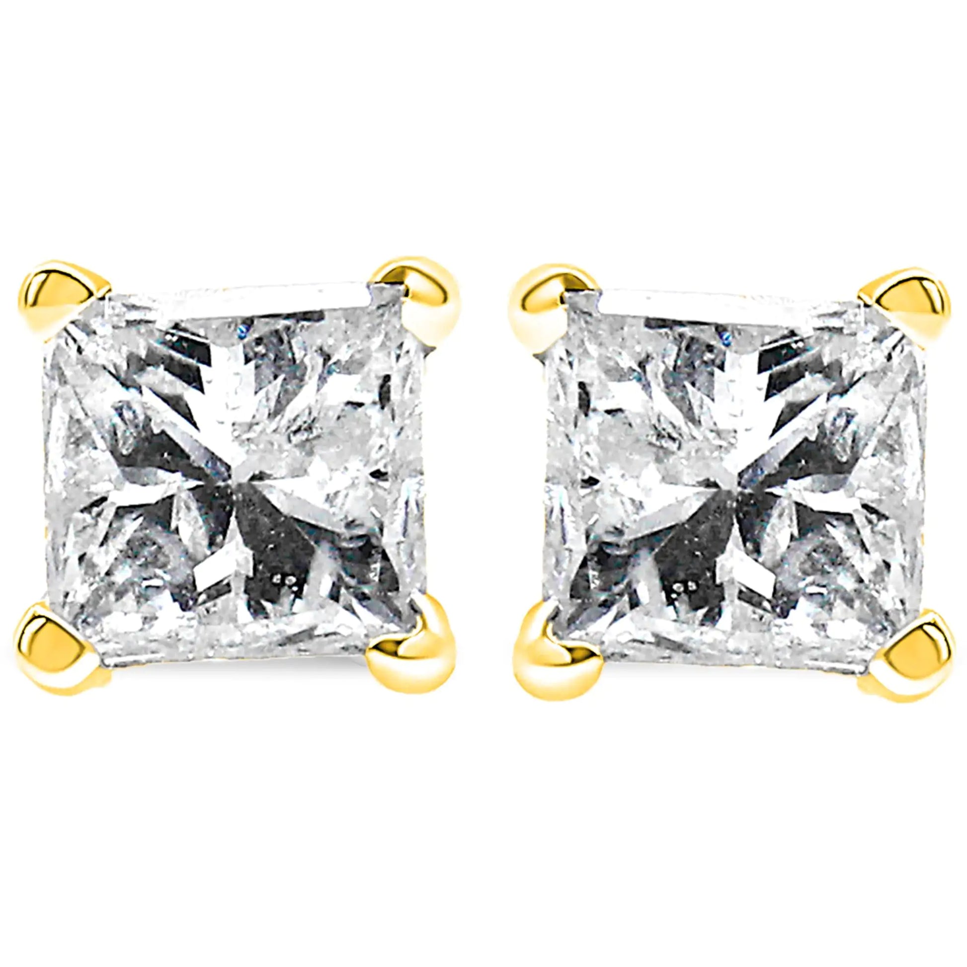 10K Yellow Gold 3/4 Cttw Princess-Cut Square Near Colorless Diamond Classic 4-Prong Solitaire Stud Earrings (J-K Color, I2-I3 Clarity) - Elegant Emulations