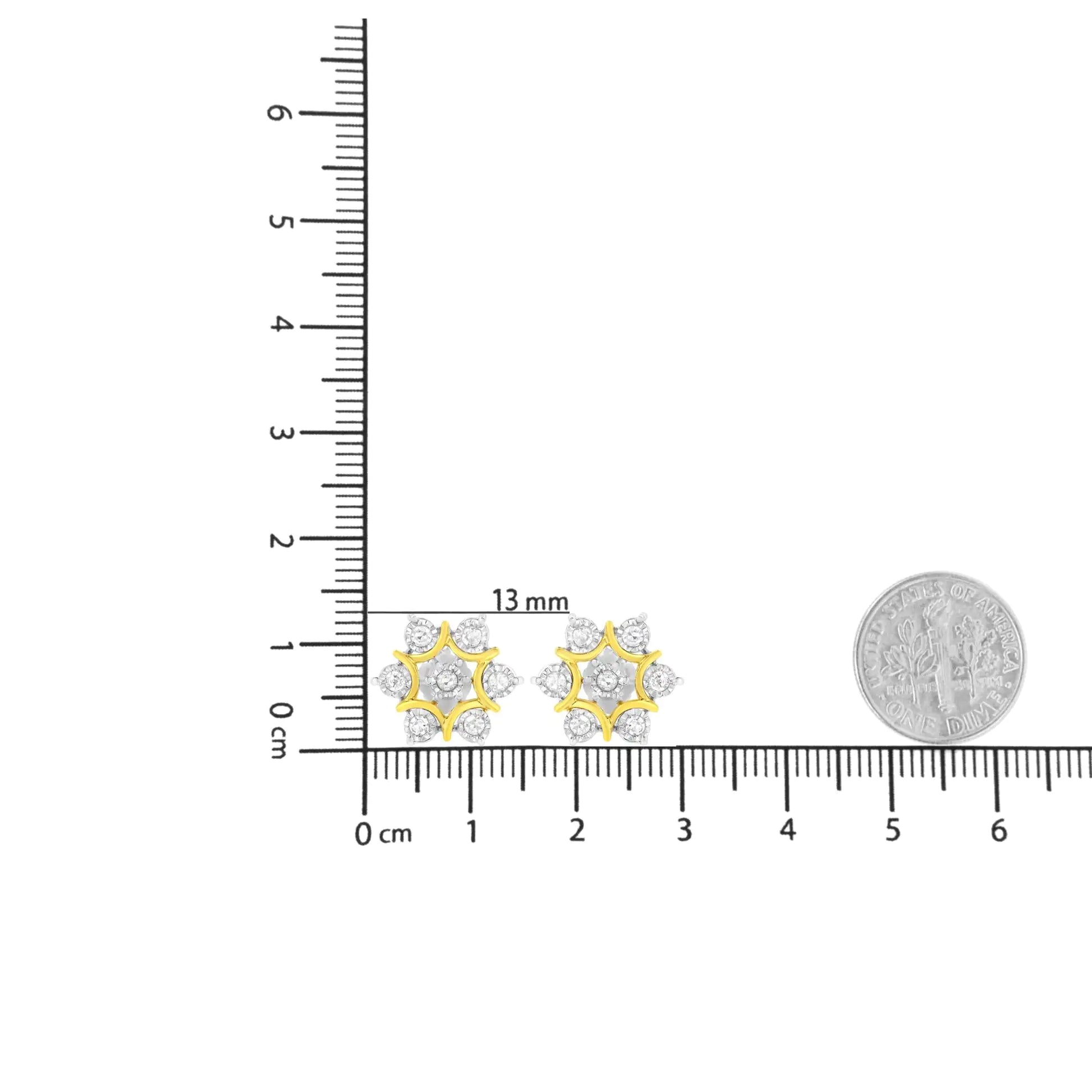 10K Yellow Gold Plated .925 Sterling Silver 1/4 Cttw Miracle Set Round-Cut Diamond Floral Earring (I-J Color, I2-I3 Clarity) - Elegant Emulations