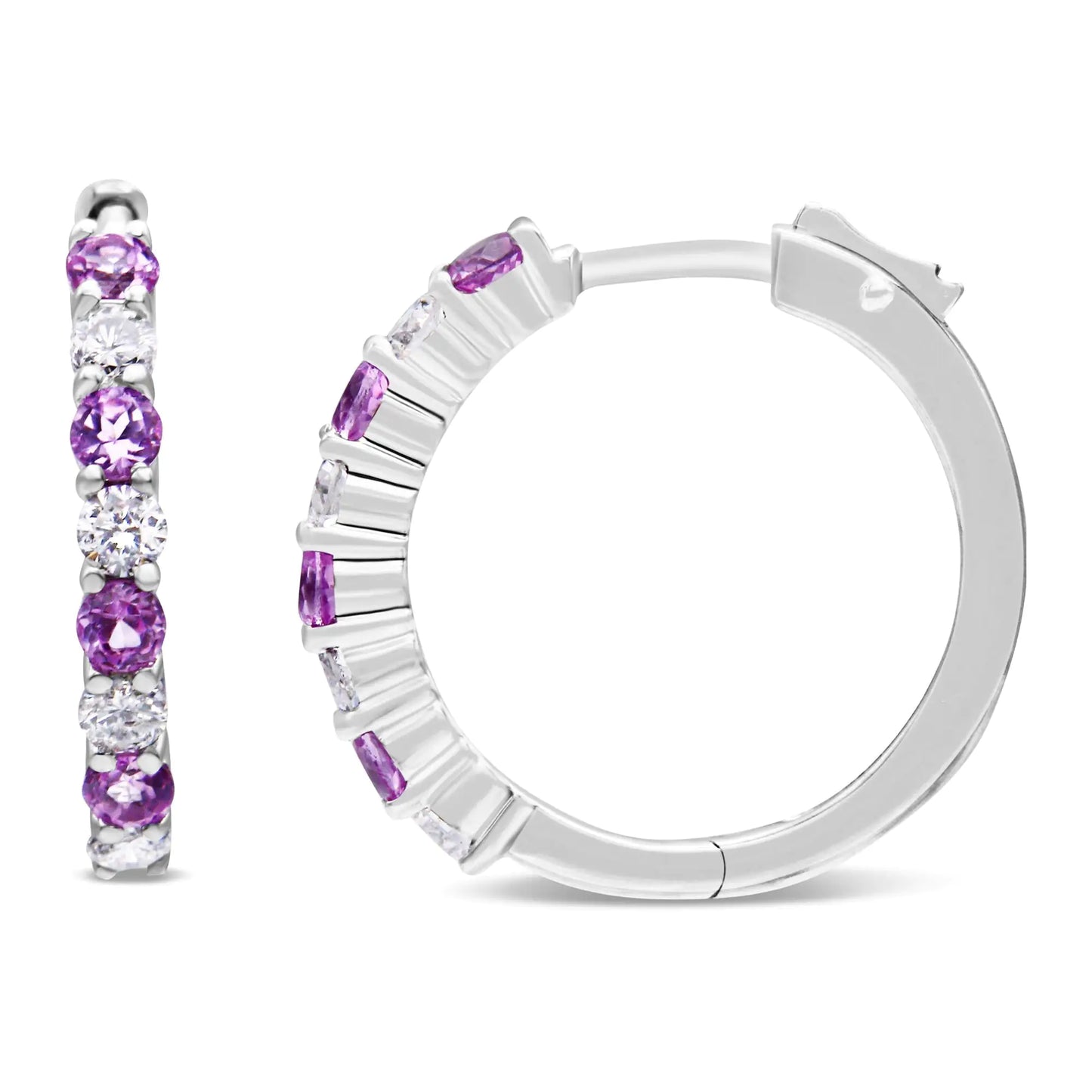 10K White Gold 2.5MM Sapphire Gemstone and 1/2 Cttw Diamond Hoop Earrings (H-I Color, I1-I2 Clarity) - Elegant Emulations