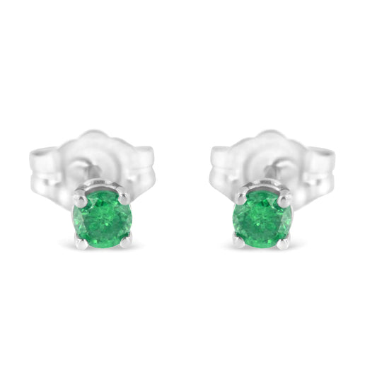 925 Sterling Silver Green Diamond Stud Earrings – 1/4 CTW