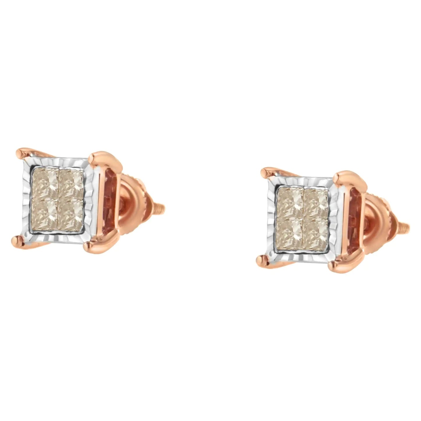 Duo - Tone 10K Diamond Princess Studs | Earrings | Elegant Emulations Jewelry USA