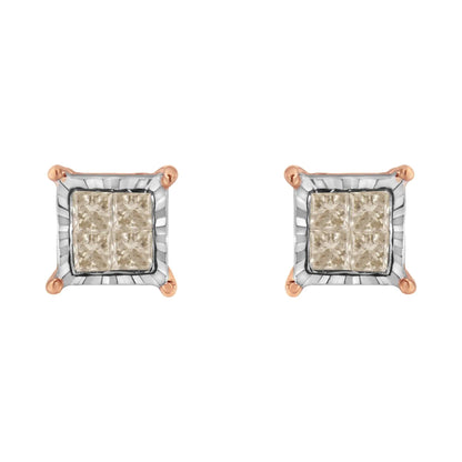 Duo - Tone 10K Diamond Princess Studs | Earrings | Elegant Emulations Jewelry USA