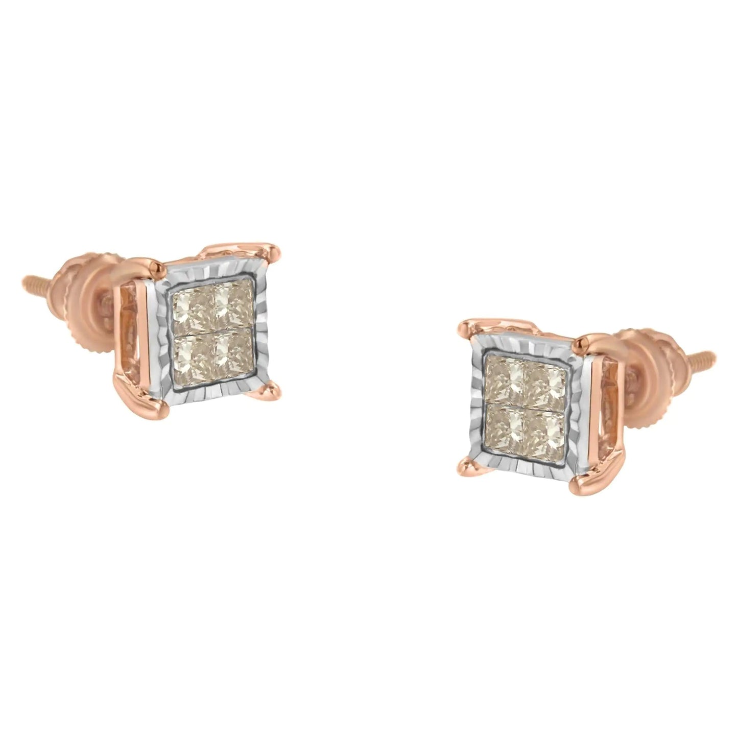 Duo - Tone 10K Diamond Princess Studs | Earrings | Elegant Emulations Jewelry USA